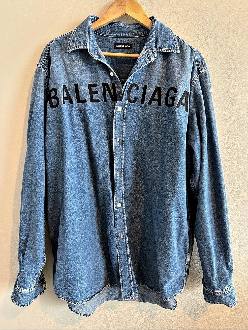 Balenciaga Denim Embroidered Logo Shirt